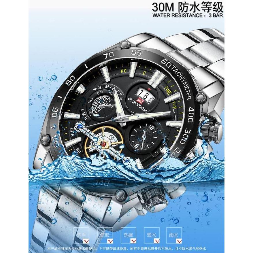 Boshi- Jam Tangan Pria Jp-36 Anti Air Luxury Stainless Steel Bisnis New 23 Arloji Hiasan Kaca Putih 