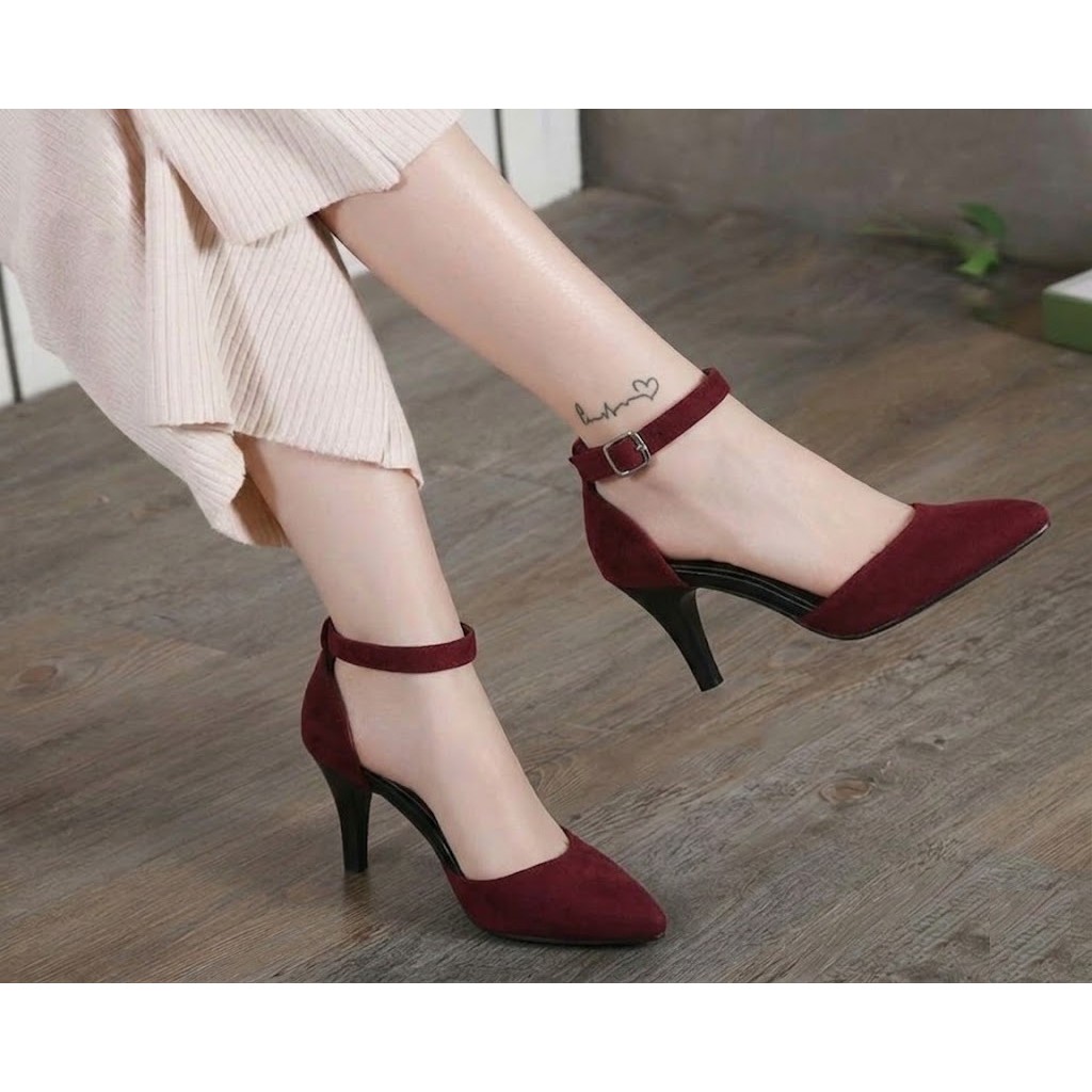 SEPATU WANITA MERAH MARUN FASHION HAK TINGGI HIGH HEELS 7cm FR04 SEPATU PESTA KERJA KANTOR ACARA FOR