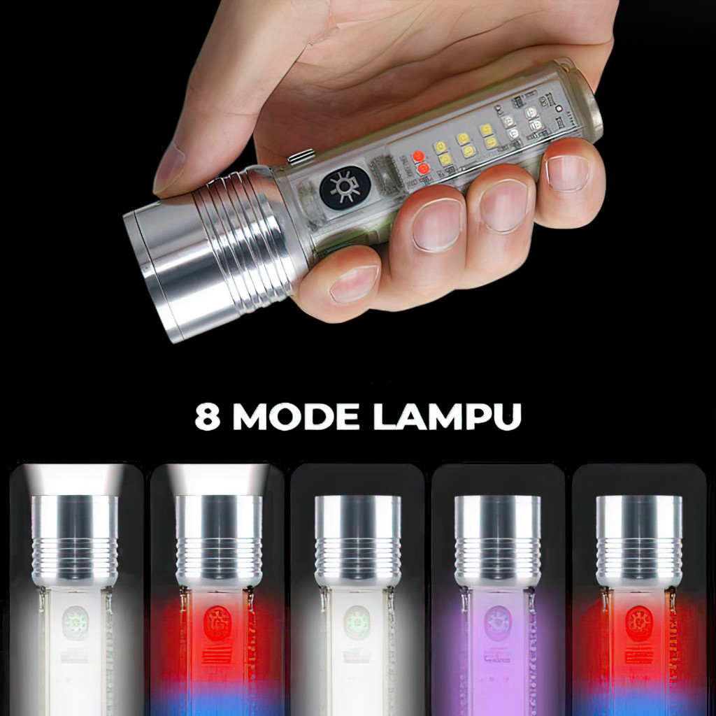 Senter Maghnet Zoom In Out Cas 8 Mode Warna 30W Waterproof Flashlight 520A