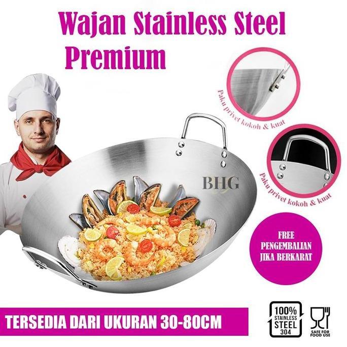 WajanPenggorengan Tebal Baja Tahan Karat Aman Untuk Makanan Antilengket Wajan Penggorengan Rumah Tan