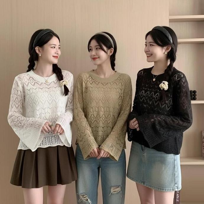 Jc Taylor Hollow Knitted Top Fit Size M-3Xl Fashion Atasan Wanita Bahan Rajut Knit Menerawang Knitwe
