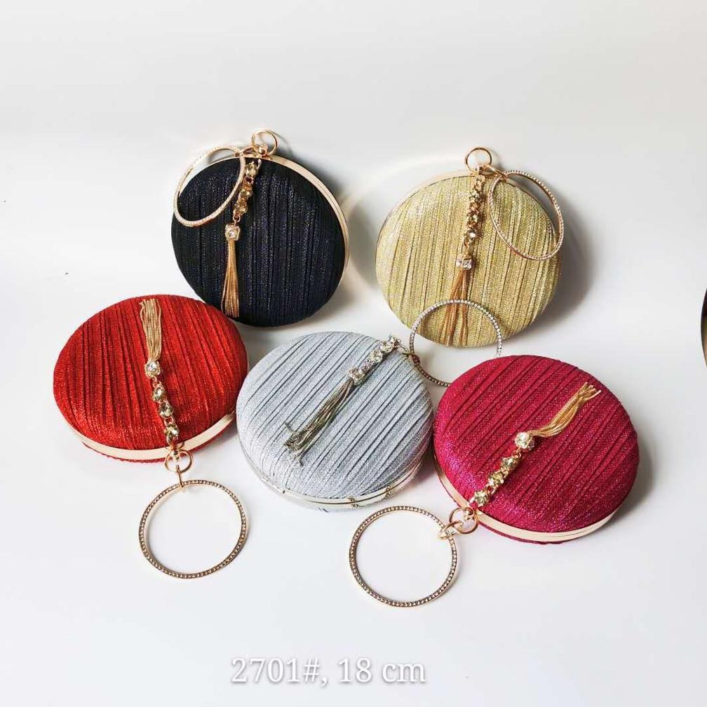 NEW DEALS Tas Pesta Kondangan Wanita Import Mewah Kristal Kain Satin Lucu Bulat Wisuda 702701 KLIKSI