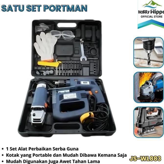 Hab CODSATU SET ANGLE GRINDER + GERGAJI PORTABEL + IMPACT DRILL JS-WL883 Gerinda
