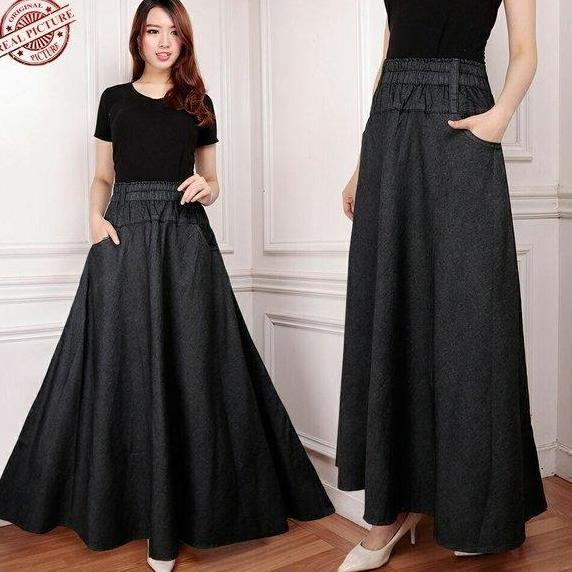 Rok Jeans Dewasa Model Payung Panjang Wanita