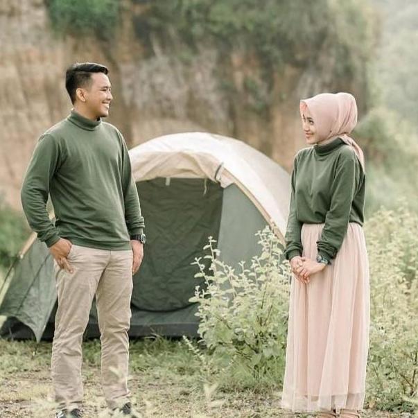 Baju couple turtleneck lengan panjang/kaos polos panjang/kaos rib premium