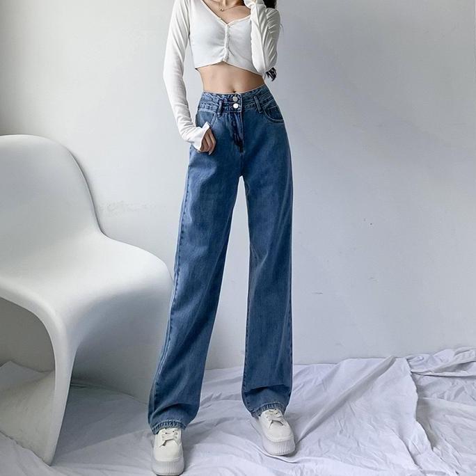 Celana Jeans Kulot Wanita Highwaist Jeans Premium Korean Style Panjang Fit Kaki Nyaman Slim Denim Cu