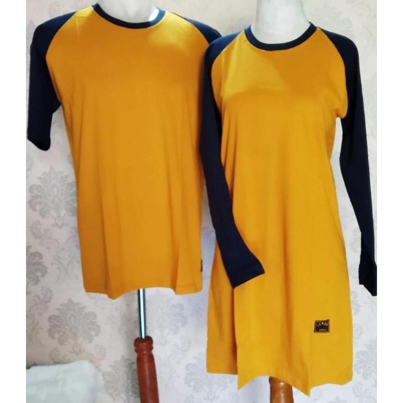 S-XXXL Kaos Polos Reglan Couple Tunik Cowok Seragam Keluarga/Reuni/Olahraga/Senam Mustard Navy