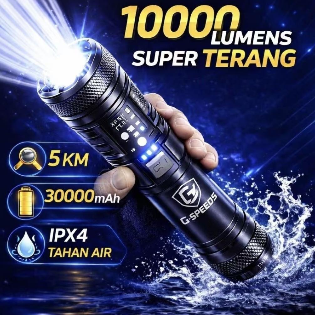 SANLOSHOP [COD] SENTER LED SUPER TERANG 10000 LUMENS ZOOM JARAK JAUH 5KM BATERAI BESAR 35000MAH TAHA