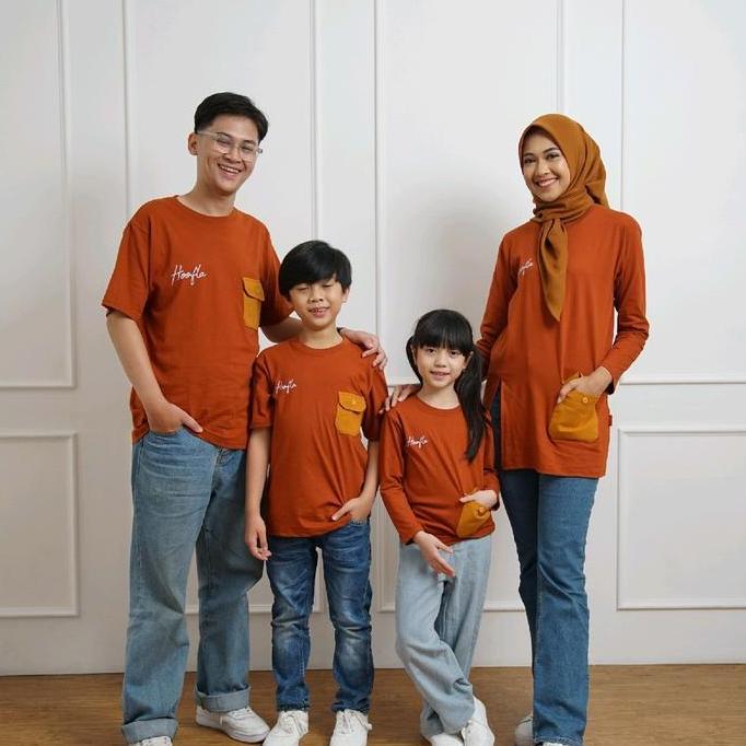 Baju couple anak dewasa cewe cowo lukita sarimbit series polos auntumn orange Keluarga Kaos Panjang 