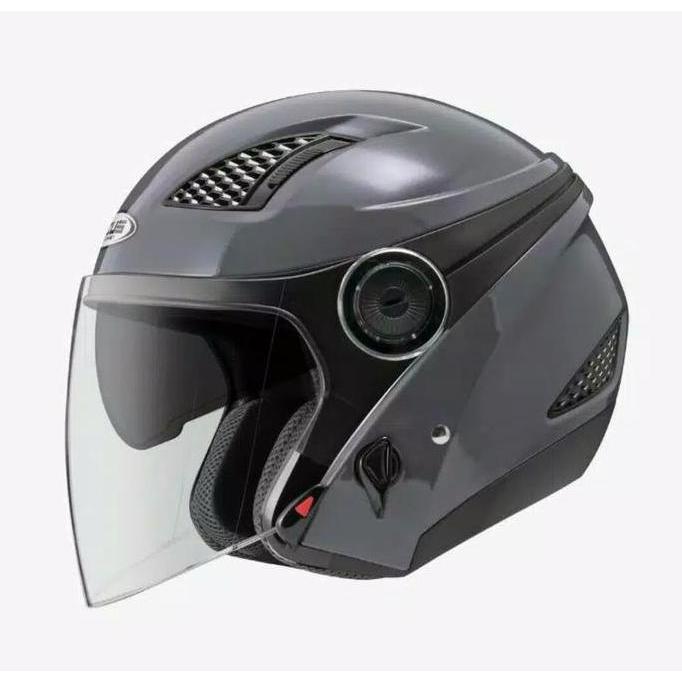 TERLARIS ZEUS ZS 610 GREY GLOSSY HALF FACE DOUBLE VISOR HELMET