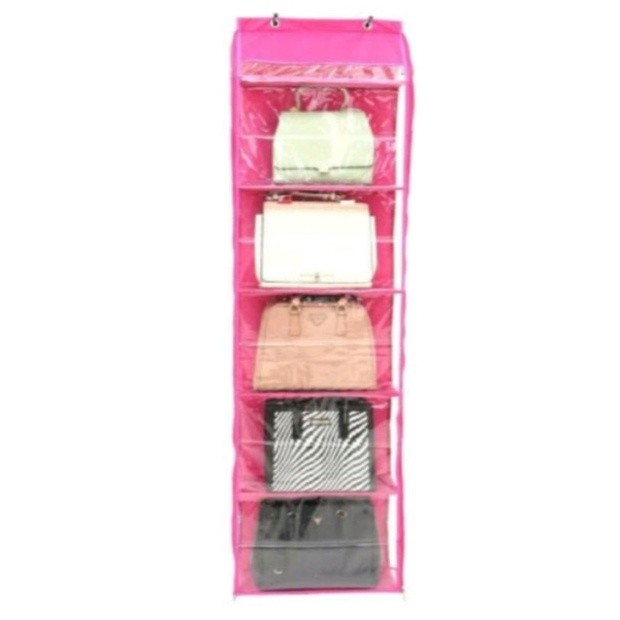 Rak Tas 1Pcs Gantung Premium Besar Jumbo Polos 5 Kolom Besar Alas Triplek Plastik Tebal Resleting Ka
