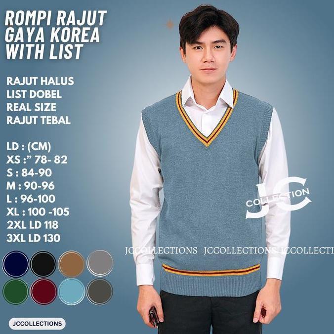 Rompi Rajut Pria Korea Style List Kuning /Rompi Rajut Pria Korea  List Kuning / Vest Knit Rompi Kant