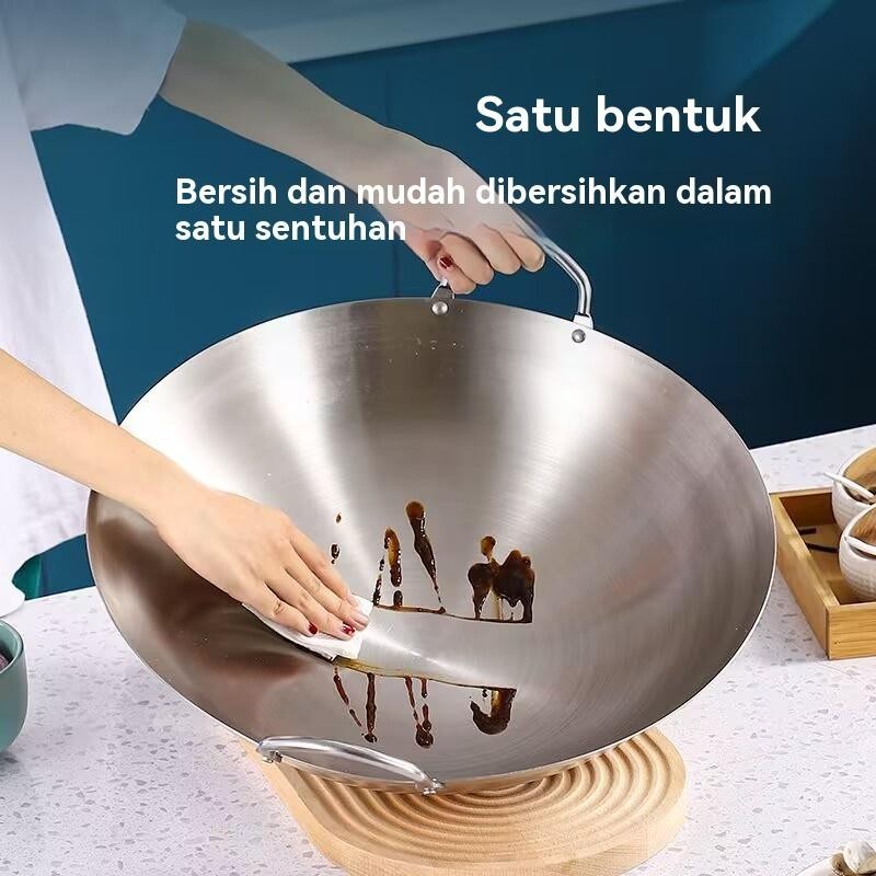 "Cod" WajanPenggorengan Stainless Steel Tebal/ Wajan Penggorengan Anti Lengket Sus 304 Asli/Wajan Ce