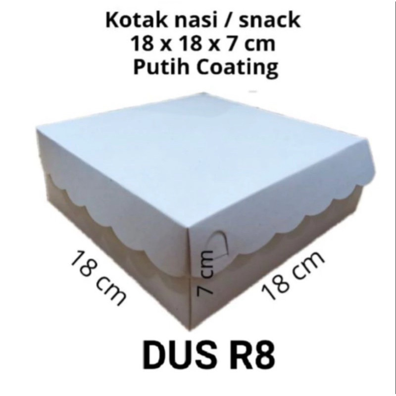 (Putih) Dus Nasi R8 Kotak Nasi 18X18 Kardus R8 350 Gr (Isi 100)