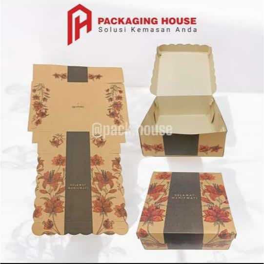 [100 Pcs] Dus R8 Kraft Motif Bunga Merah L Dus Hajatan L Dus R8 350 Gsm