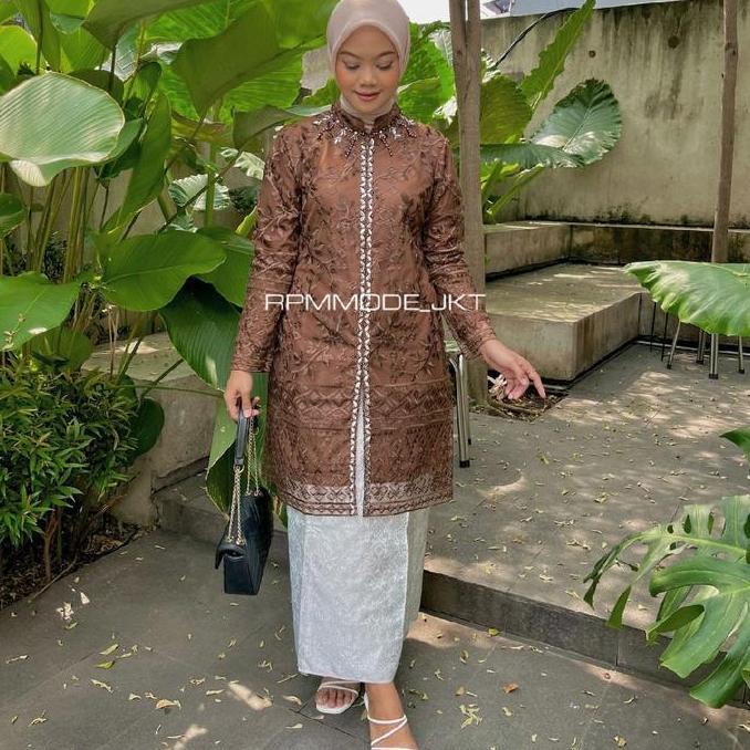 Set Kebaya Tunik INARA 2 Tulle Payet Bawahan Songket Palembang / Kebaya Tunik Modern / Kebaya Tunik 