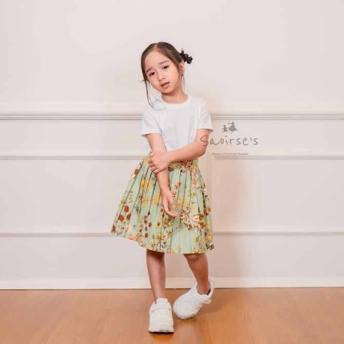 SAOIRSE'S Rose - Rok Pendek Anak Perempuan 2-9 Tahun Motif Bunga Vintage Korean Pleated Mini Skirt