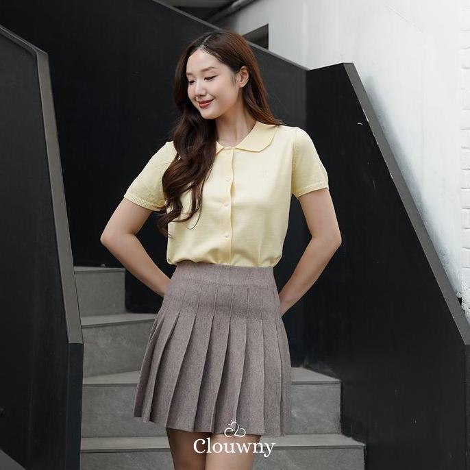 Clouwny Pleated Knit Skirt Bawahan Rok Wanita Korea Modern Korean Style Premium Knit Mini Pendek Cas