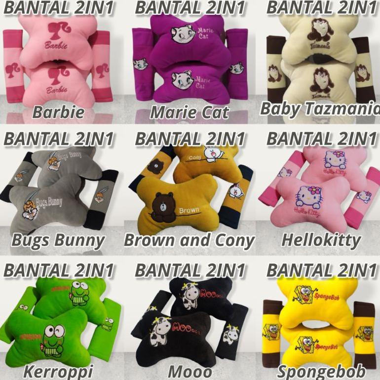 HOT DEALS Bantal Mobil 2in1 Headrest Car Set Karakter Kartun Lucu