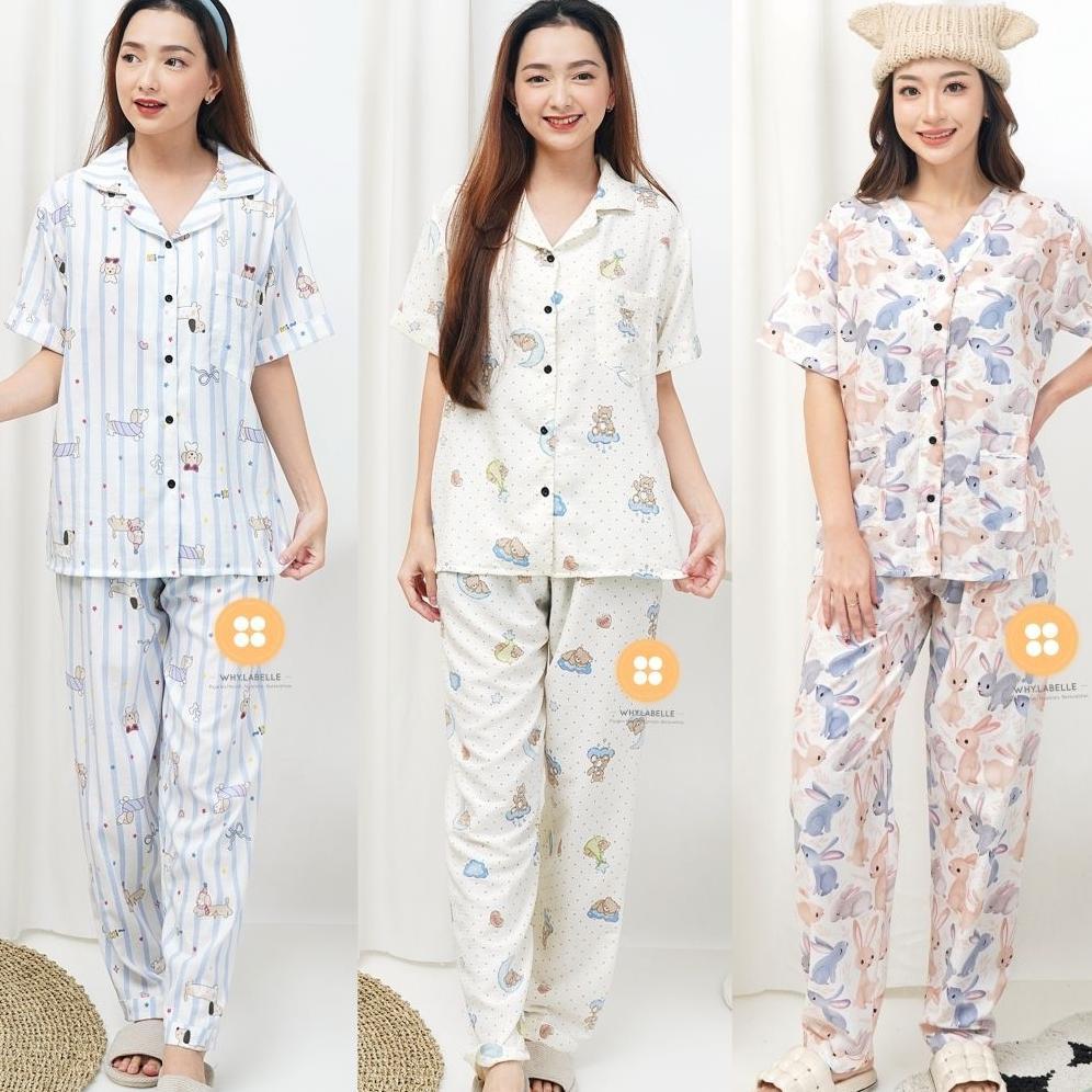 Terbaru Why.Labelle Setelan Baju Tidur Piyama Katun Jepang Celana Panjang