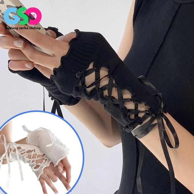 PYLANTUS Sarung Tangan Rajut Jaring Sarung Tangan Tanpa Jari Jepang Lolita Sarung Tangan Robek Gaya 