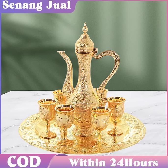 ODONTY Set Teko Arab Emas / Kualitas Tinggi 8 Buah Set / Teko + Cangkir Teh + Piring