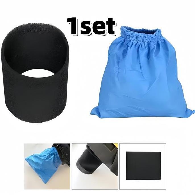 PONETTIA Kantong Filter Vacuum Cleaner Basah Kering Bahan Kain Biru dan Busa Hitam 1 set
