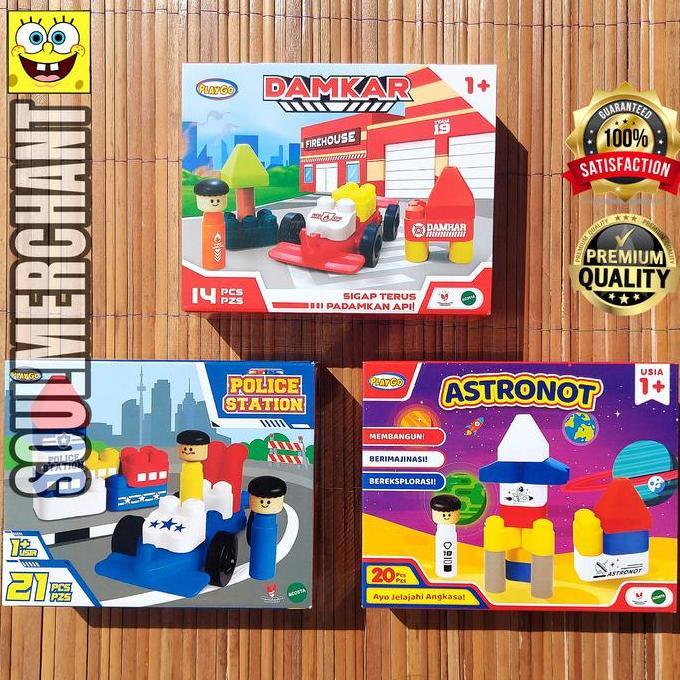 PLAYGO ASTRONOT DAMKAR POLICE STATION MAINAN LEGO BRICK LUAR ANGKASA