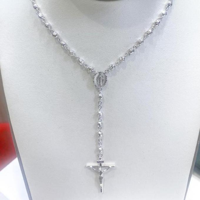 Kalung emas putih Rosario panjang 750 Bunda maria HM