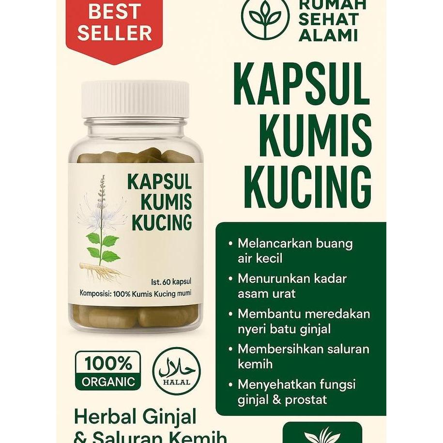 KAPSUL KUMIS KUCING 60 KAPSUL HERBAL GINJAL, ASAM URAT & SALURAN KEMIH