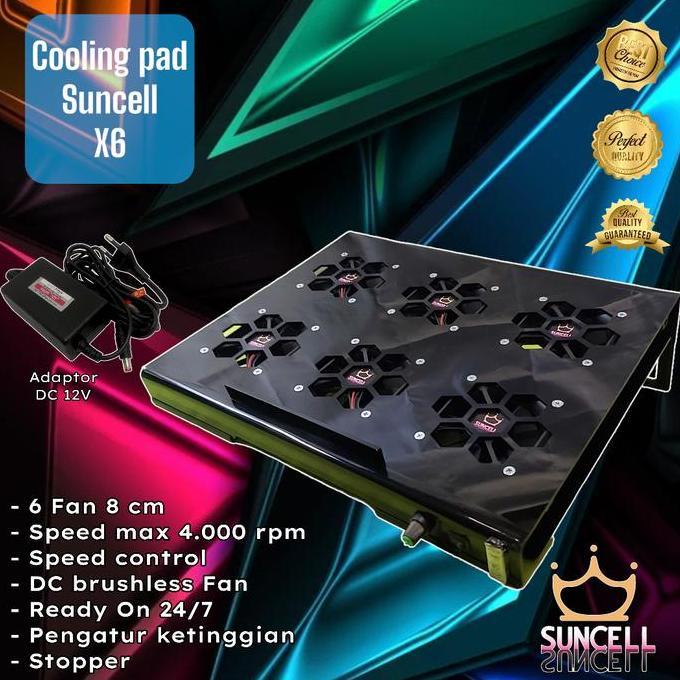 cooling pad suncell X6 dengan 6 Fan Silent-Turbo