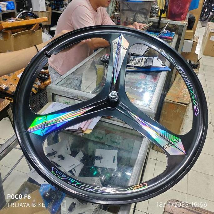Wheelset Depan Trispoke 700c Alloy Bearing EXODUS Sticker Scotlite Trispoke Sepeda Fixie Roda Depan 