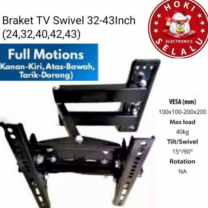 nafelashop6 - bracket swivel swing lcd led tv 32 40 43 inch lengkap baut fisher dll