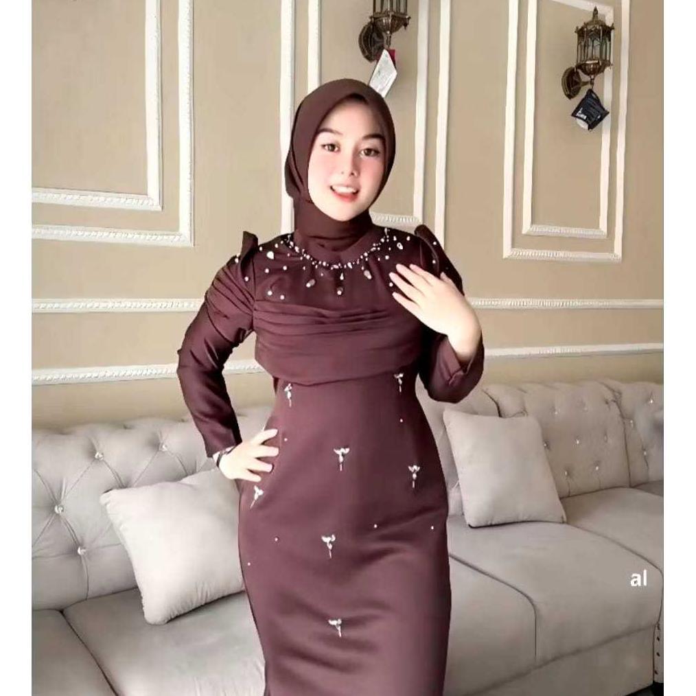 BEST SELLER COD AZWA DRESS SATIN VELVET PREMIUM //DRES PESTA WANITA JUMBO S M L XL XXL // GAMIS KOND