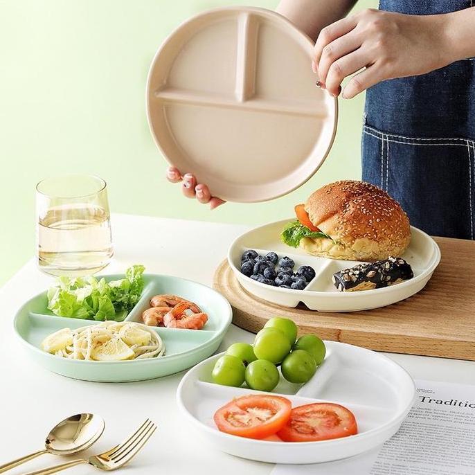 Piring Sekat 3 Keramik Estetik ala Korea / Piring Makan Piring Lauk Piring Saji / Korea  Ceramic Pla