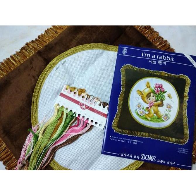 DISKON Paket Sulam Kristik Sarung Bantal DOME 111108 Rabbit Kelinci