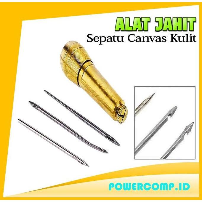 Sol Sepatu Sewing Awl Kit Alat Jahit Kulit Sepatu Kanvas Manual + 3 Jarum Jahit Tebal Cocok untuk Pe