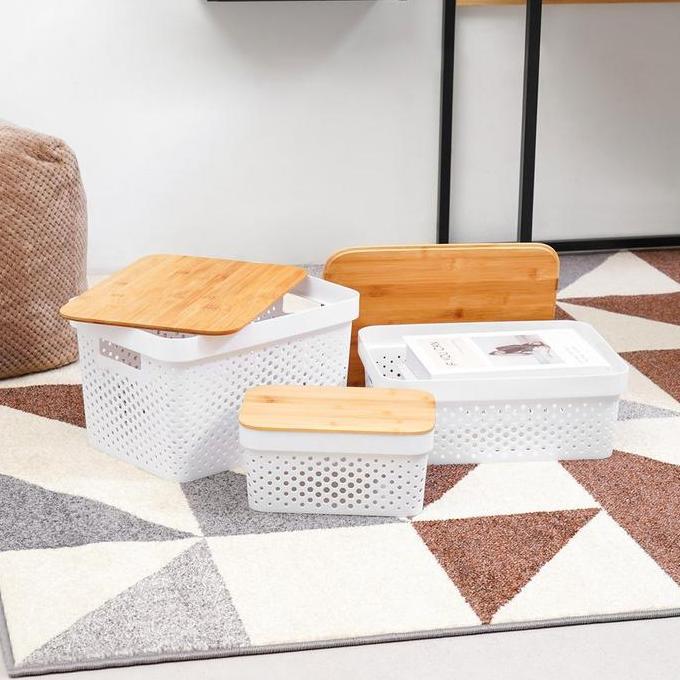 TERLARIS INFORMA STORAGE BOX WAFFLE / CONTAINER KOTAK PENYIMPANAN TUTUP KAYU