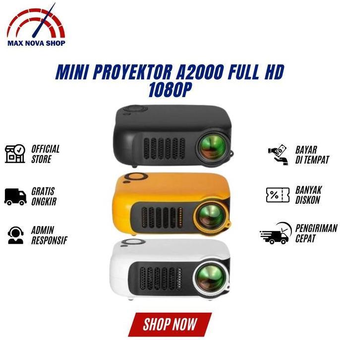 OREJELA Mini Proyektor A2000 Full HD 1080P Video Projector Portable A2000 PAKET LENGKAP Lcd Screen