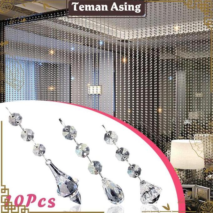 BAQDUNIS 10Pcs Tirai Crystal Acrylic Tirai Manik Kristal Kaca Tirai Manik Kristal Mengkilap