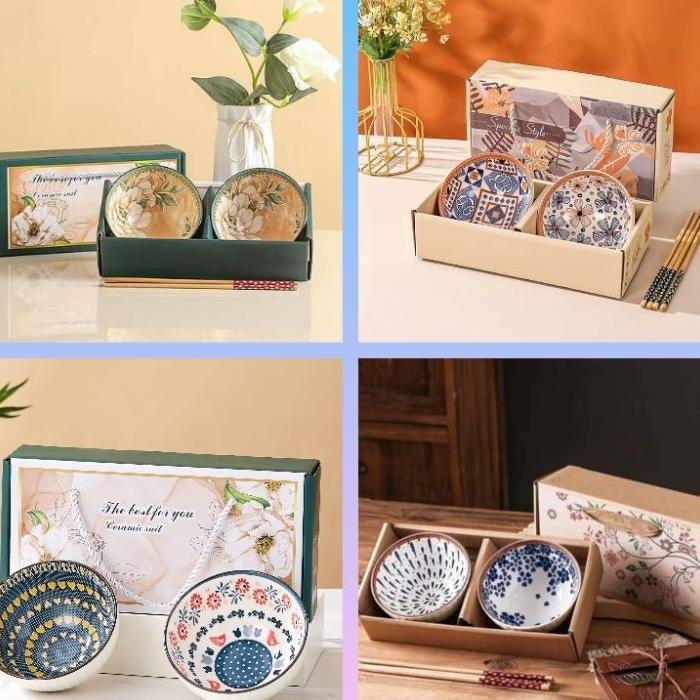 [2 Mangkok] Mangkok Set Keramik Souvenir Japaness Style Garansi Kotak Orange