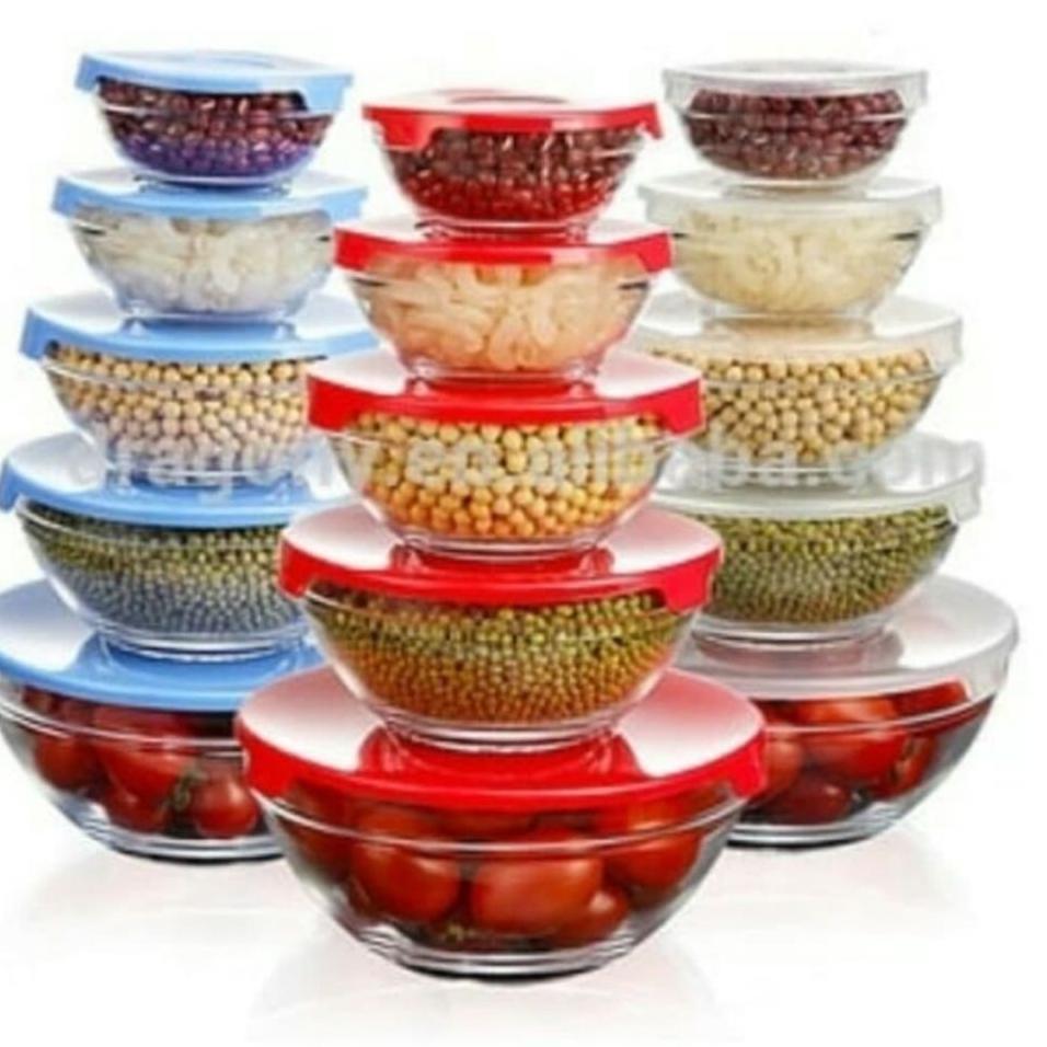Mangkok Bulat Kaca Isi 5 Glass Bowl Bulat Set 5In1 Mangkok Beranak Kaca Plus Tutup 5 Set