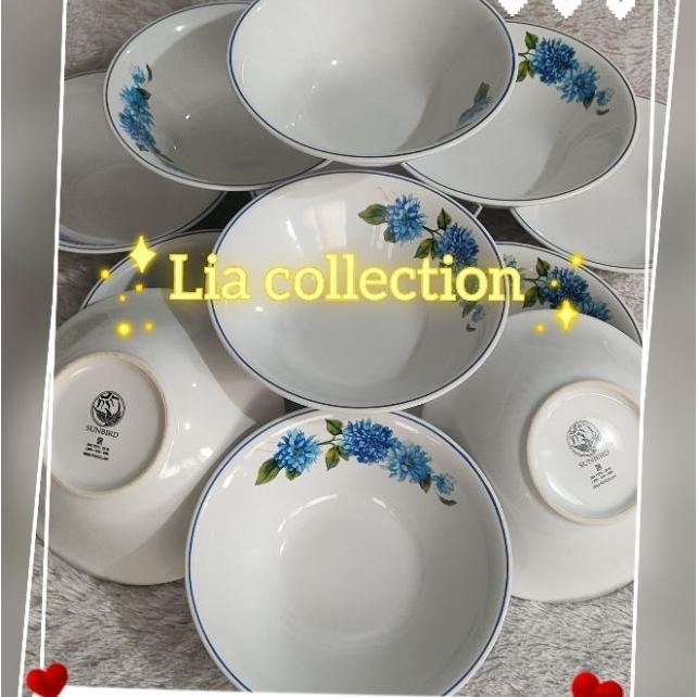 Mangkok Bunga Biru Sunbird/Mangkok Keramik Isi 6Pcs