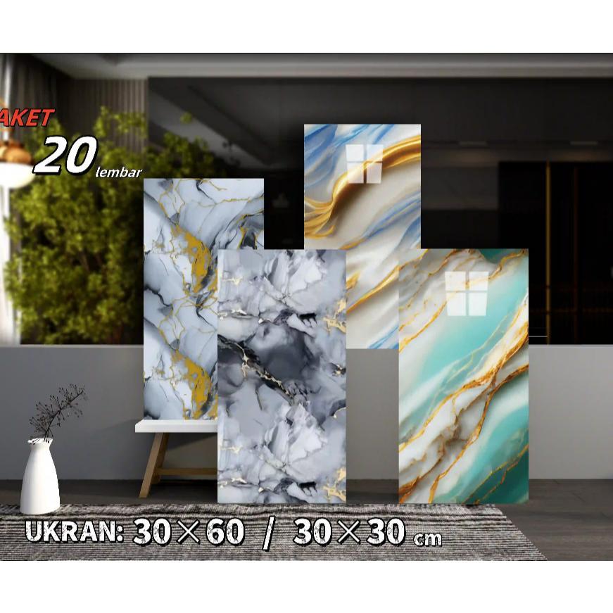 Paket 20 Lembar  Wallpaper Stiker Marmer Vinyl / Stiker Dinding Marmer / Wallpaper Pola Marmer