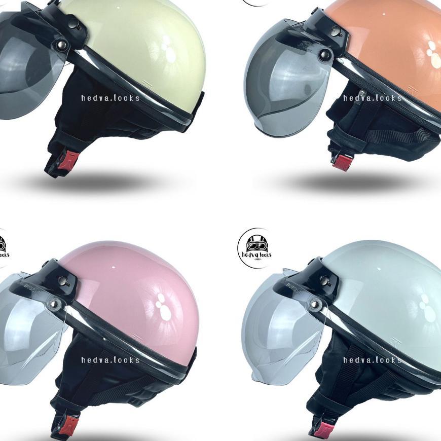 Helm Bogo Chips Retro Polos Kaca Cembung Sni