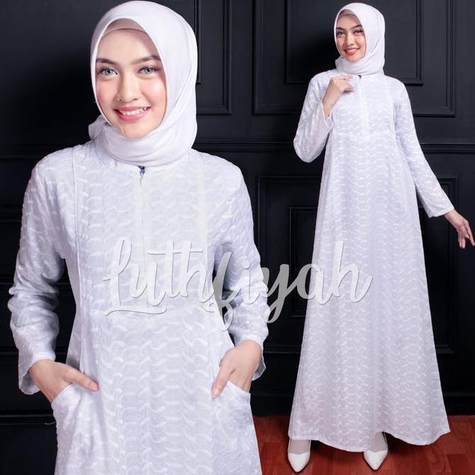 SATU SET BAJU IHRAM WANITA / GAMIS PUTIH UMROH KATUN JEPANG / BERGO SARUNG TANGAN Polos Putih Bunga 