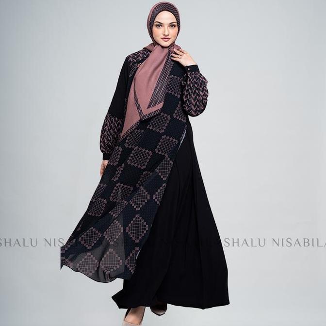 Shalu Nisabila - Syahira Dress Gamis Panjang Printing Motif Mewah Simple Syari Wudhu Friendly Wanita