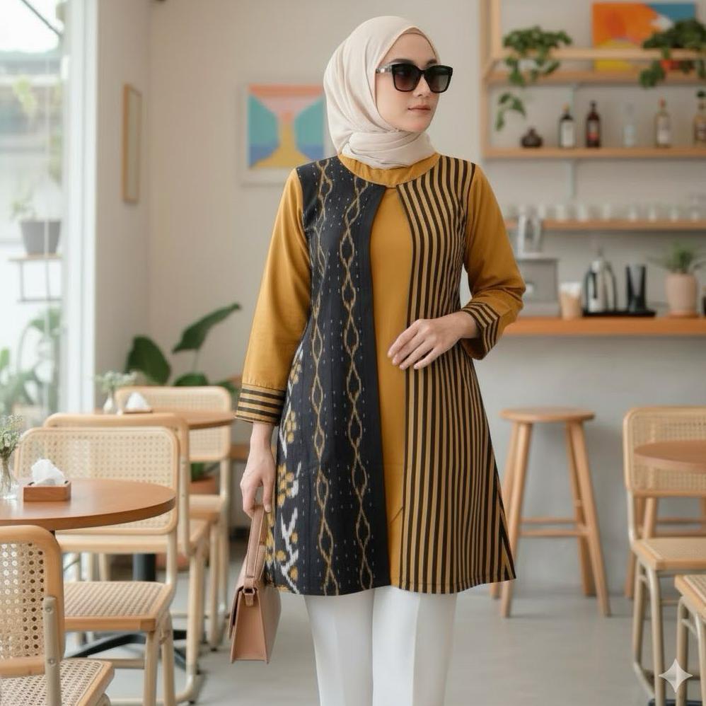 Hot Deals Shanaya Tunik Batik Tenun Asli Kombinasi Toyobo Tenun Original Batik Kerja Baju Batik Wani