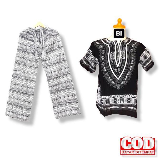 Setelan celana panjang dashiki putih hitam/ setelan celana panjang pria wanita/ setelan celana panja