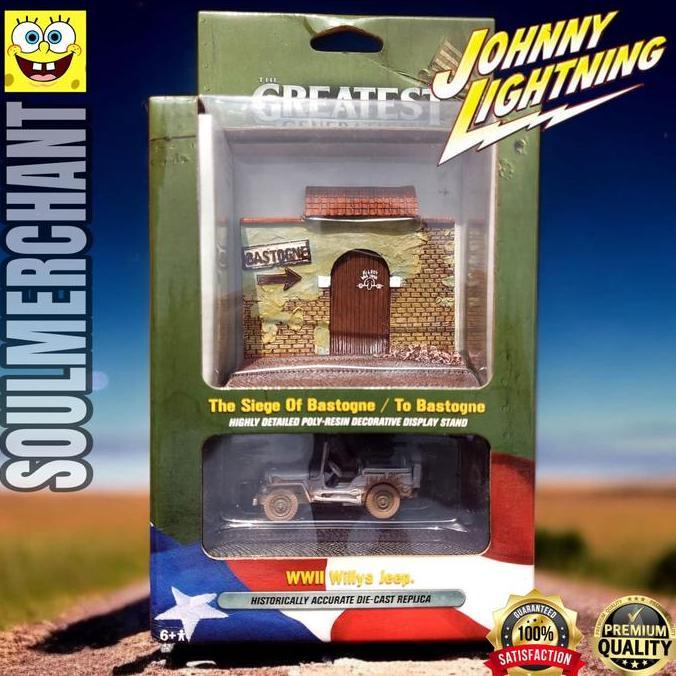 Johnny Lightning Chase Car WWII Willys Jeep with Diorama The Siege Of Bastogne New